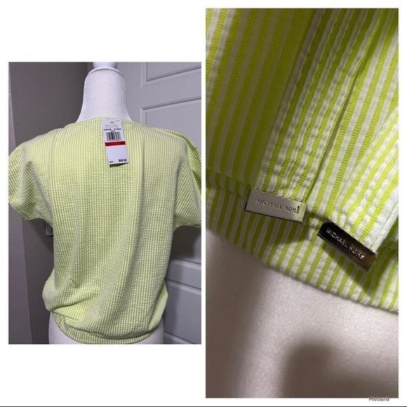Michael Kors Stripe Limeade Short Sleeve Top - Picture 2 of 2